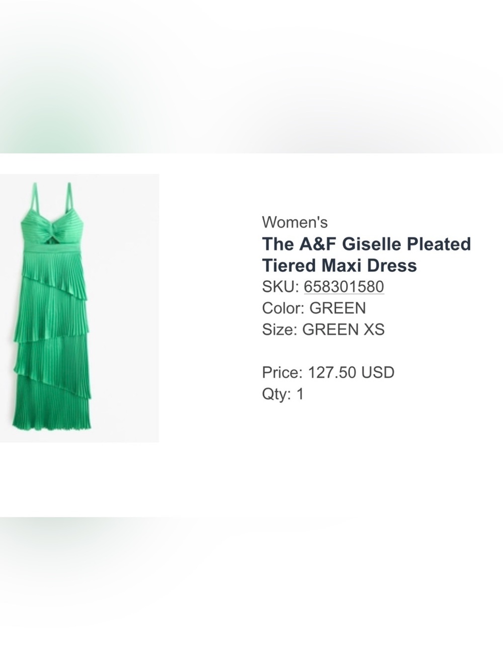 Abercrombie & Fitch Green Pleated Tiered Maxi Dress